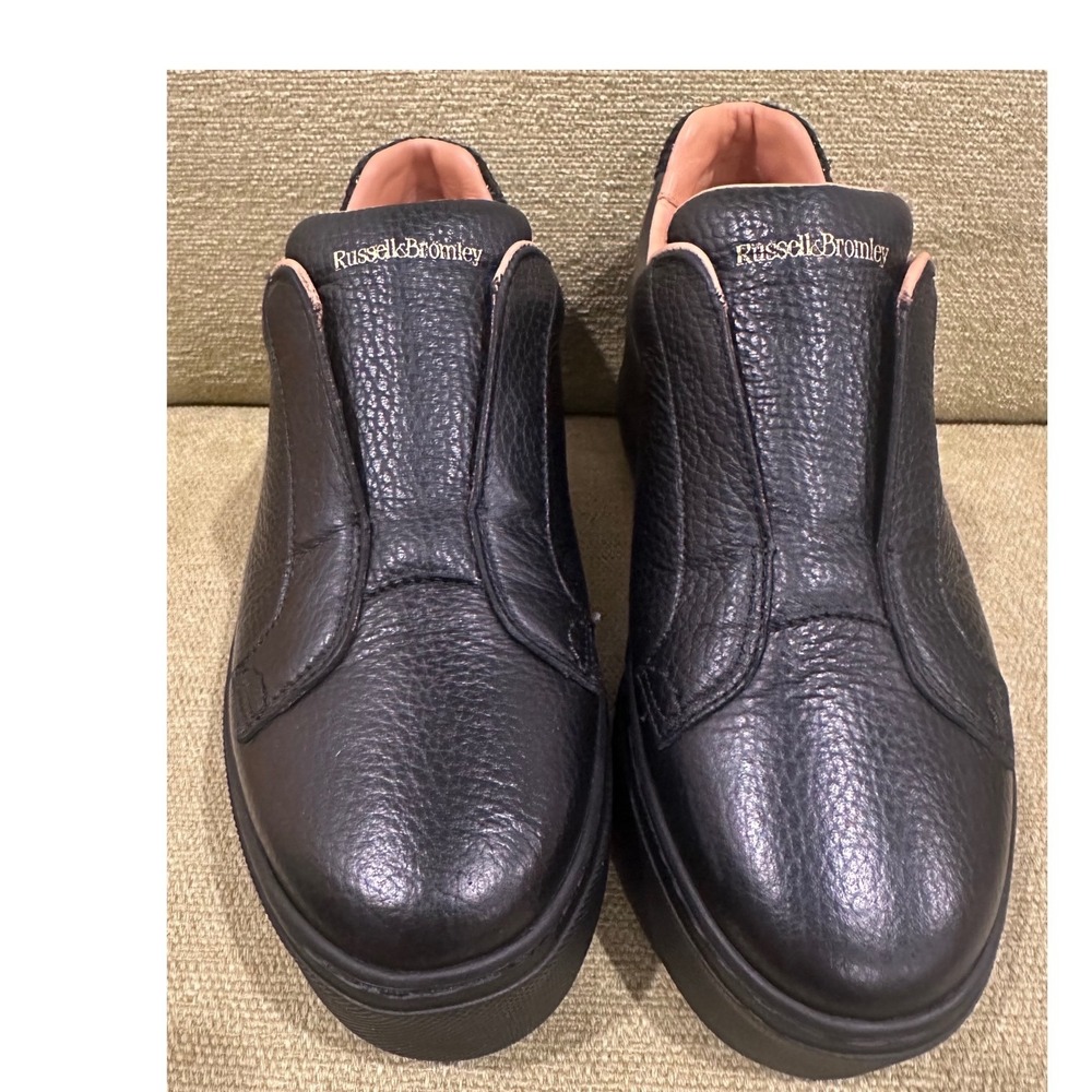 Russell & Bromley Black Pebbled Leather Platform Slip On Sneakers Womens 37